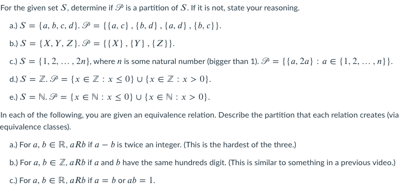 Solved For The Given Set S Determine If P Is A Partition Chegg Com