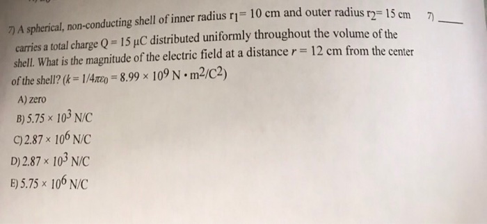 Solved A spherical, non-conducting shell of inner radius r_1 | Chegg.com