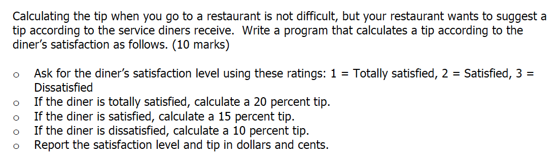 Solved Calculating The Tip When You Go To A Restaurant Is 