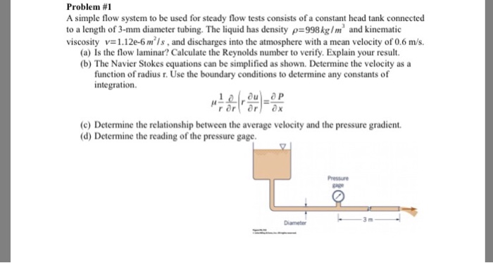 Solved Problem #1 A simple flow system to be used for steady | Chegg.com