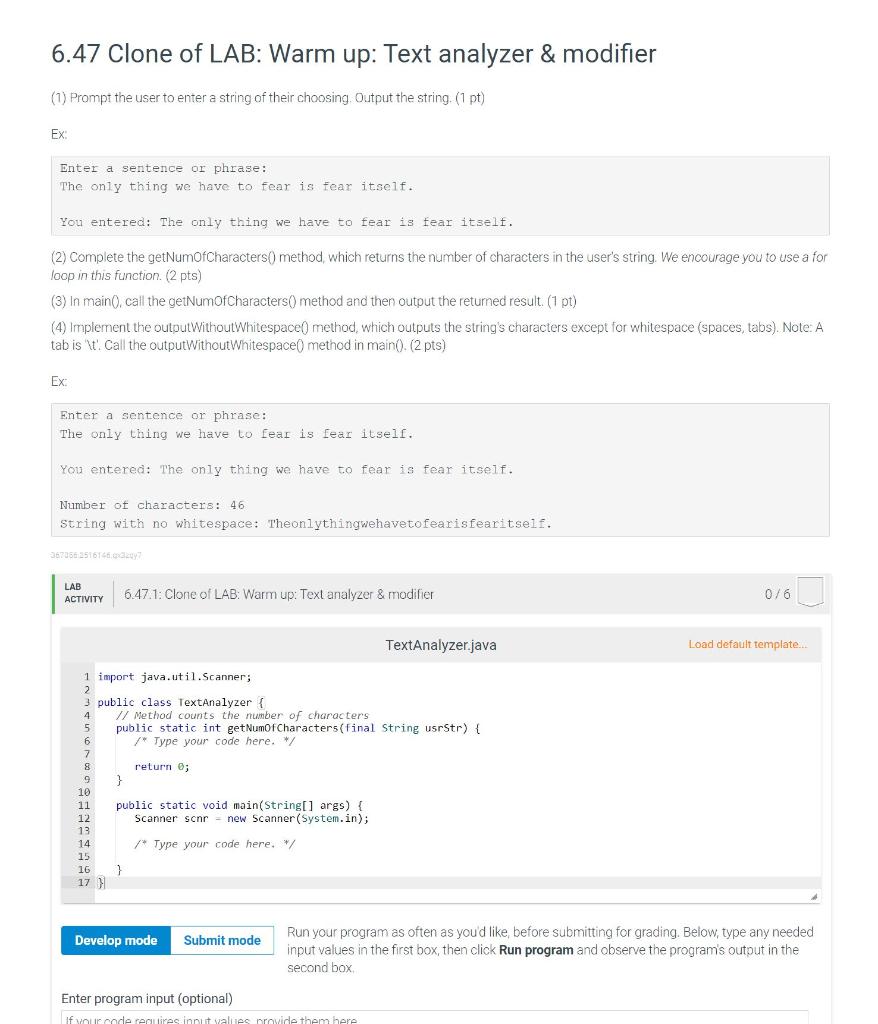 Solved 6.47 Clone of LAB: Warm up: Text analyzer | Chegg.com