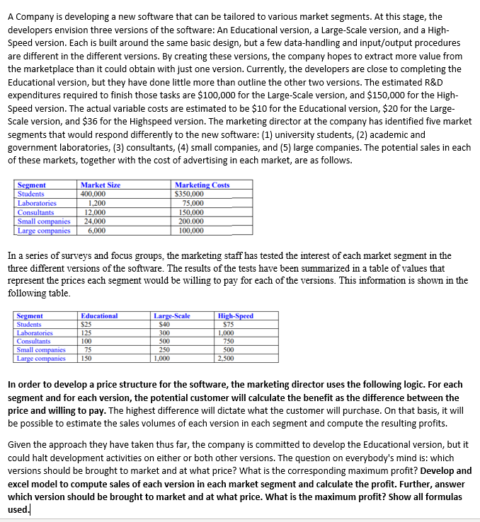 A Company is developing a new software that can be | Chegg.com
