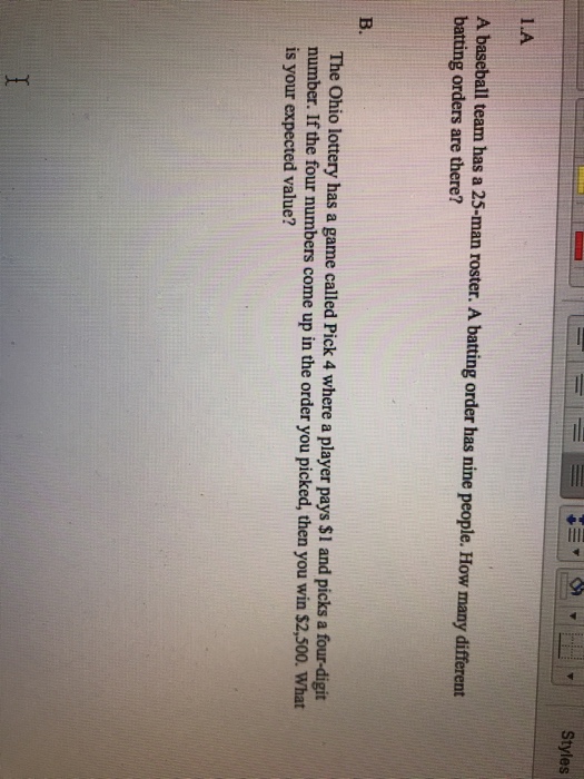 Solved Styles 1.A A baseball team has a 25man roster. A