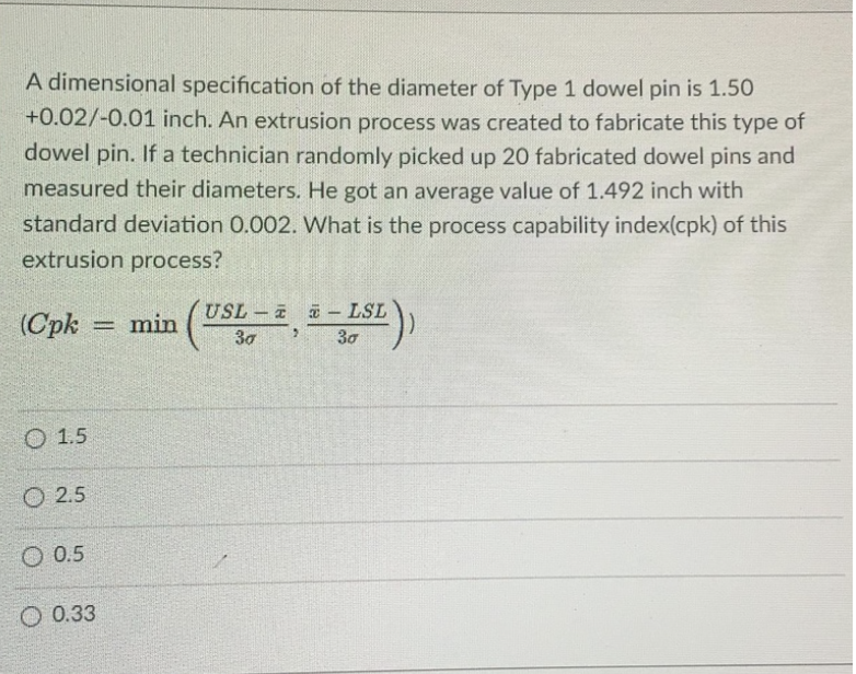 Solved A dimensional specification of the diameter of Type 1 | Chegg.com