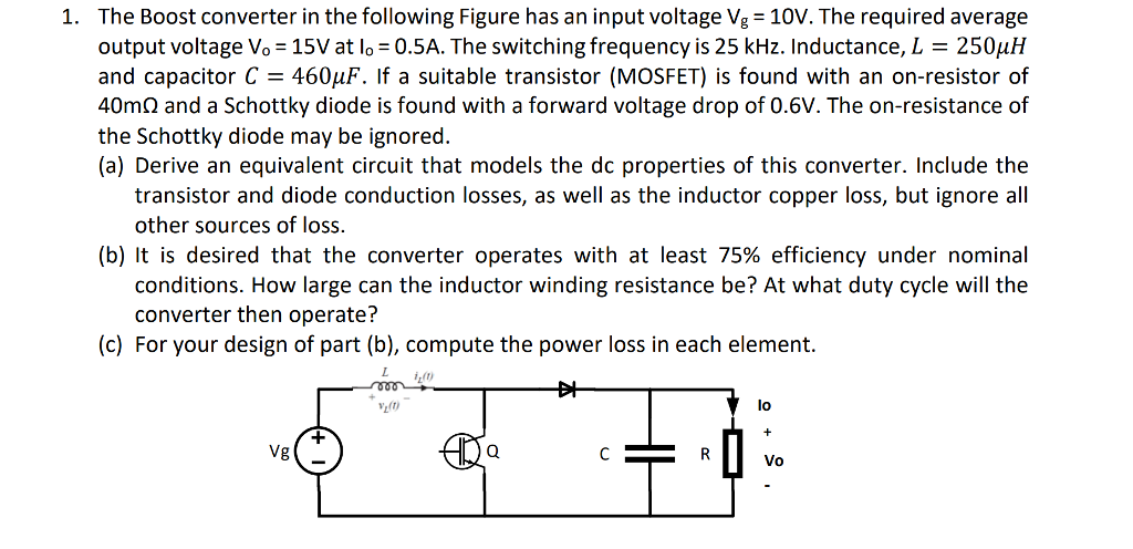 Solved The Boost Converter In The Following Figure Has An | Chegg.com