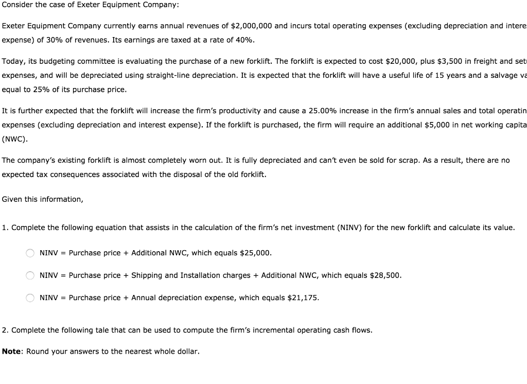 Solved Consider the case of Exeter Equipment Company Exeter