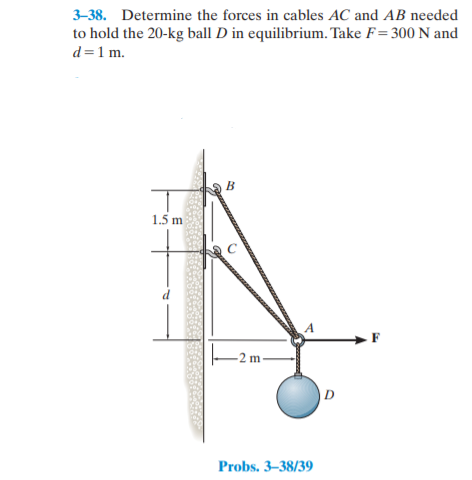 Solved 3–38. Determine The Forces In Cables AC And AB Needed | Chegg.com