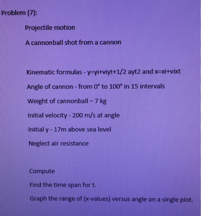 Solved Problem (7) Projectile motion A cannonball shot from