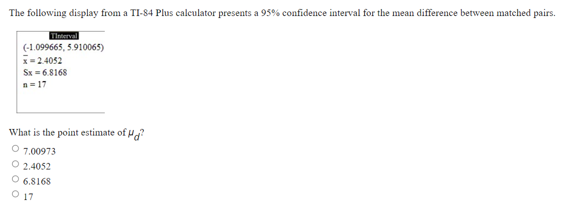 Solved The following display from a TI 84 Plus calculator Chegg