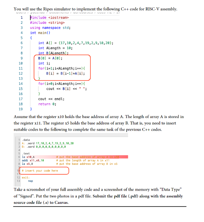 You will use the Ripes simulator to implement the | Chegg.com