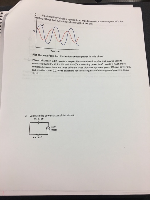 Solved c) If a sinusoidal resulting voltage and current | Chegg.com