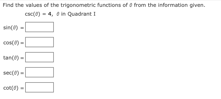 Solved Find the values of the trigonometric functions of θ | Chegg.com