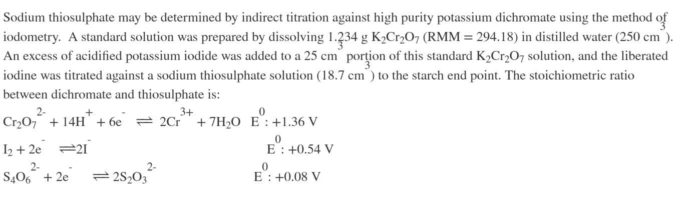 Sodium thiosulphate may be determined by indirect | Chegg.com