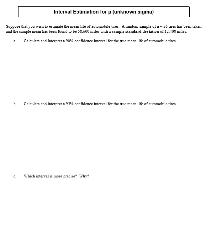 Solved Interval Estimation for u (unknown sigma) Suppose | Chegg.com