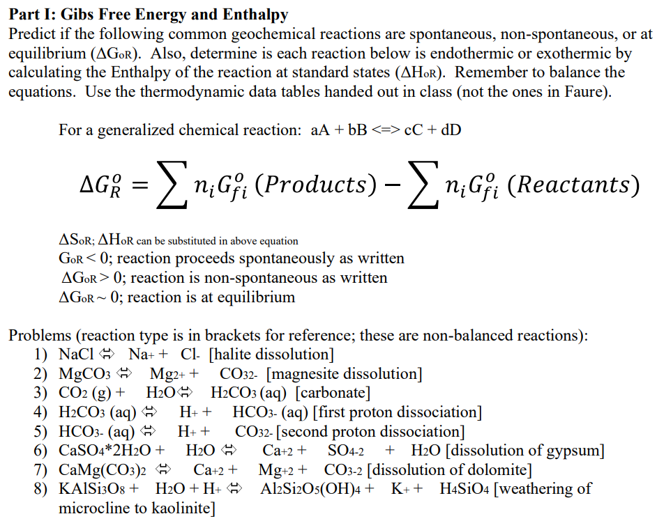 Solved Part I: Gibs Free Energy and Enthalpy Predict if the | Chegg.com