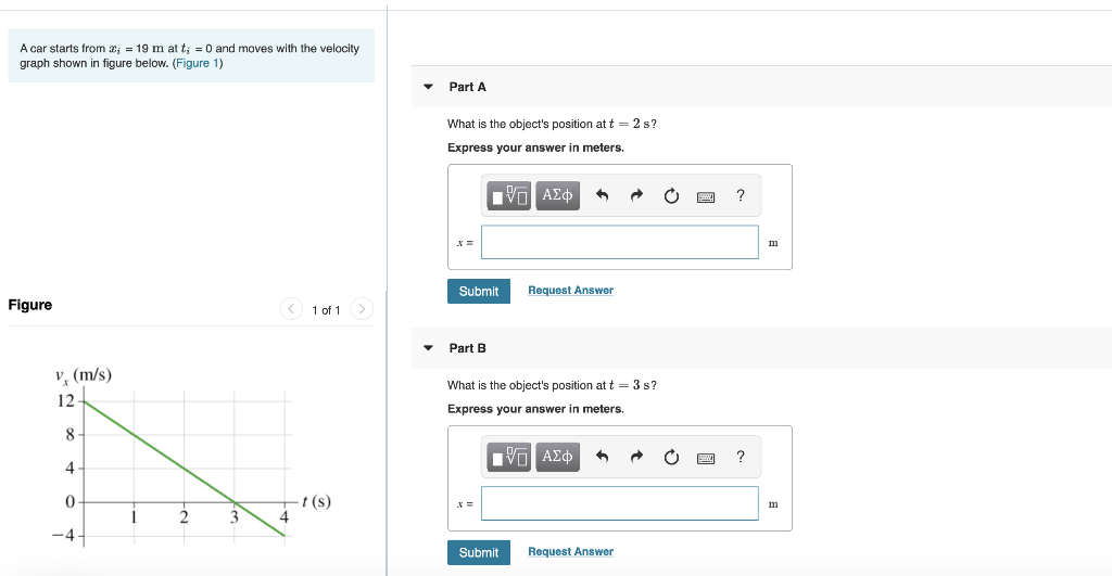 Solved A car starts from 2; = 19 m at t; = 0 and moves with | Chegg.com