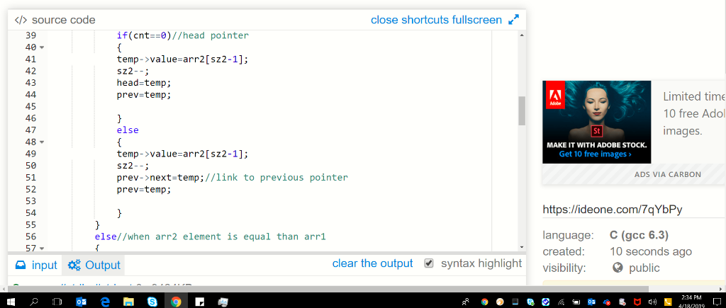 Write a C program to take two integer arrays in ascending order and ...