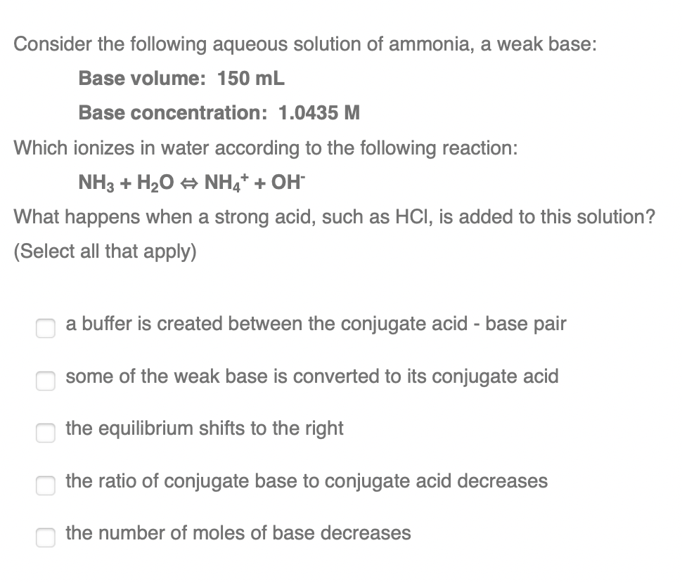 Solved Consider The Following Aqueous Solution Of Ammonia, A | Chegg.com