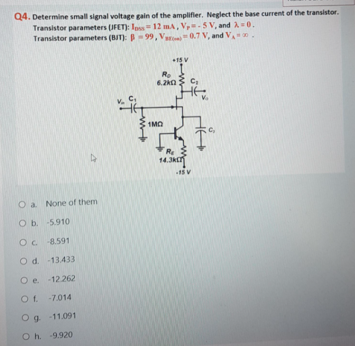 Solved Q4. Determine small signal voltage gain of the | Chegg.com
