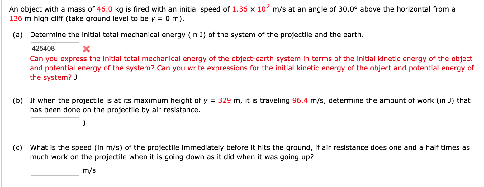 Solved An object with a mass of 46.0 kg is fired with an | Chegg.com