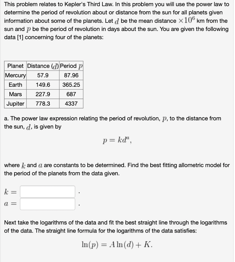 Solved This problem relates to Kepler's Third Law. In this | Chegg.com