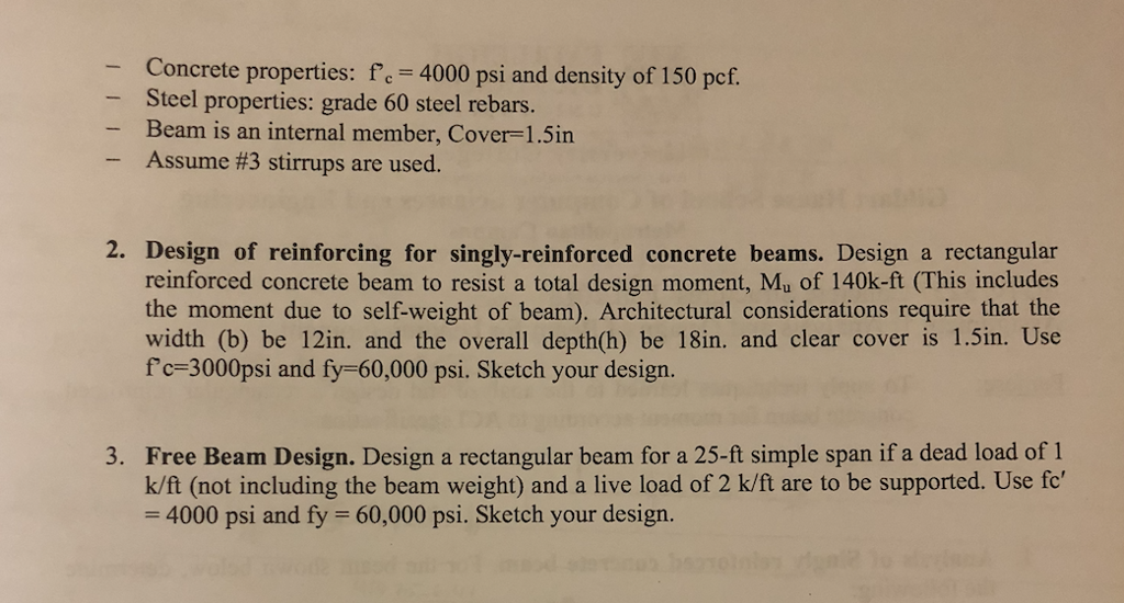 Solved 1. Analysis of Singly reinforced concrete beam. For | Chegg.com