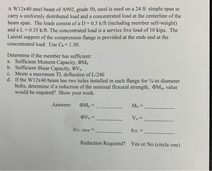 on a 24 ft. simple span to A W12x40 steel beam of