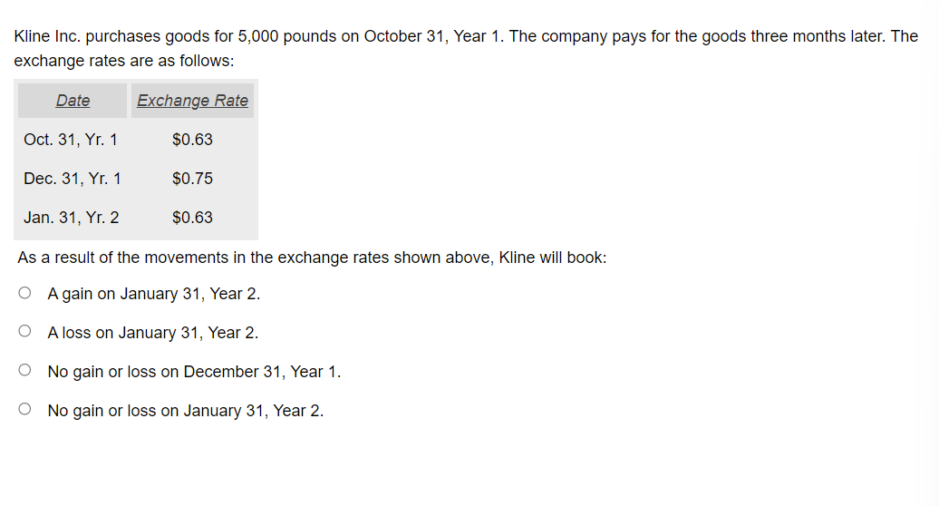 Solved Kline Inc. purchases goods for 5,000 pounds on | Chegg.com Solved Kline Inc. purchases goods for 5,000 pounds on | Chegg.com