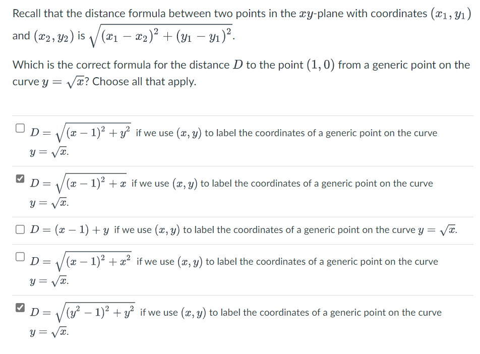 Solved Recall that the distance formula between two points | Chegg.com