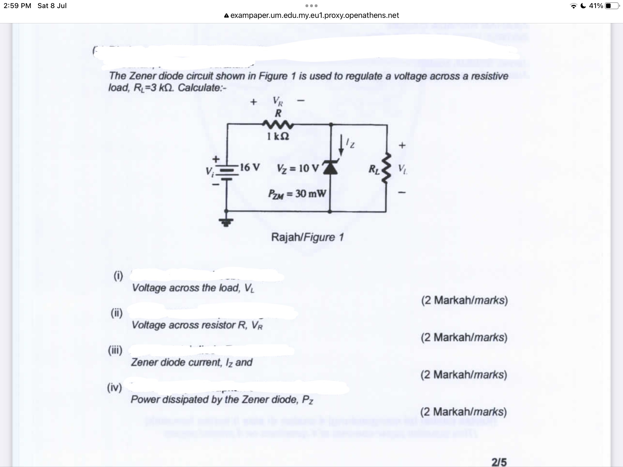 Solved The Zener Diode Circuit Shown In Figure 1 Is Used To | Chegg.com