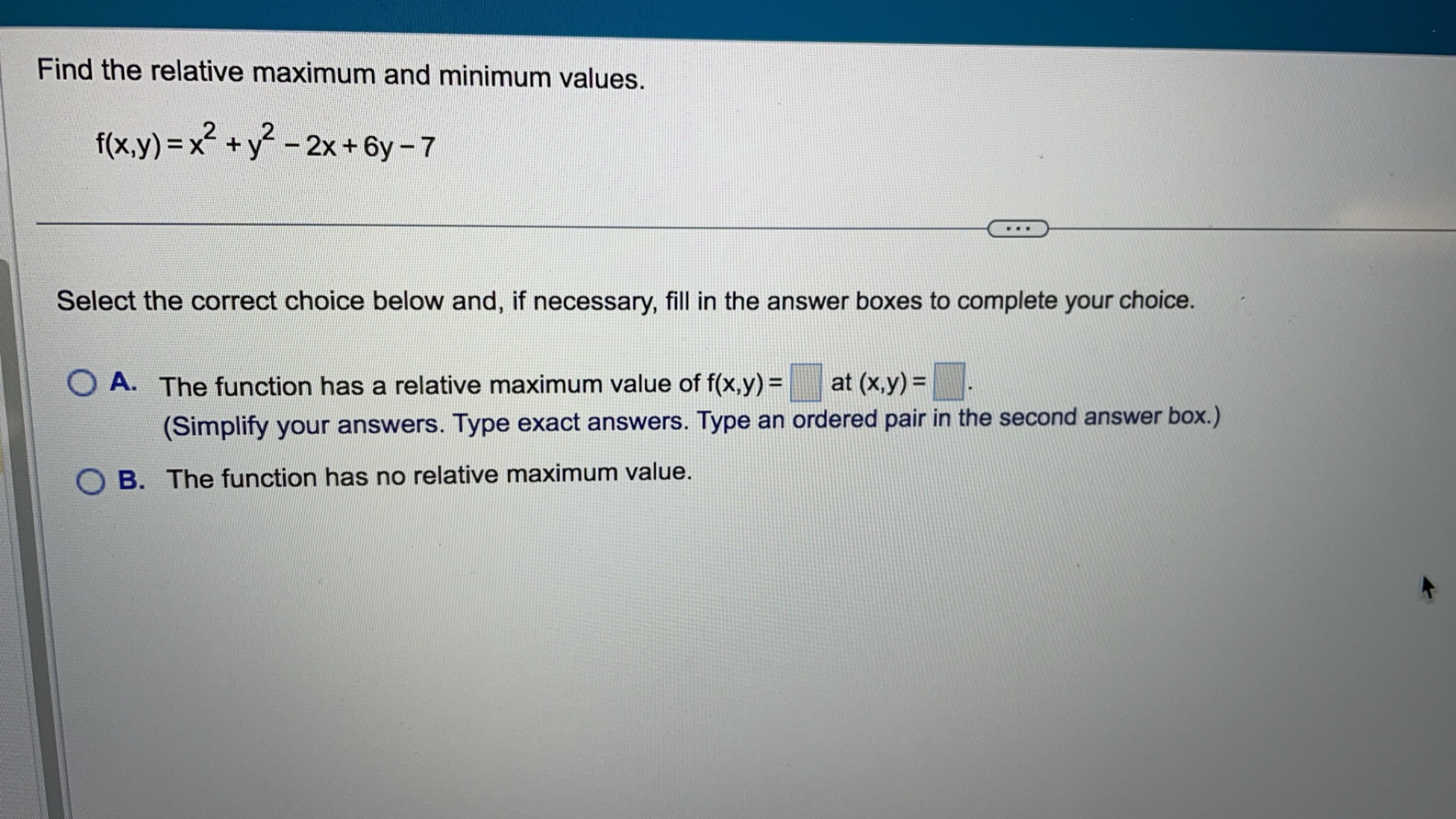 Solved Find the relative maximum and minimum | Chegg.com