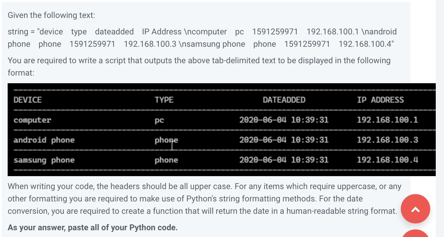 Solved Given the following text: string = "device type | Chegg.com