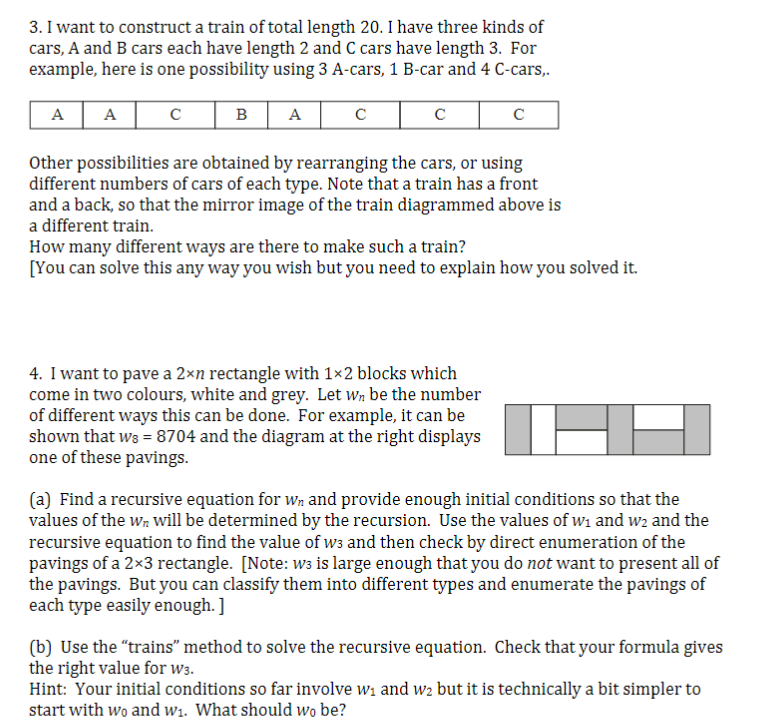 Solved 3. I want to construct a train of total length 20. I | Chegg.com