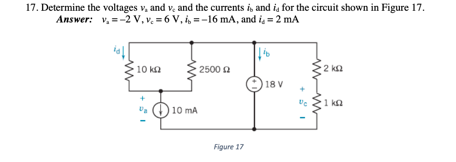 Solved 17. Determine the voltages Va and v. and the currents | Chegg.com