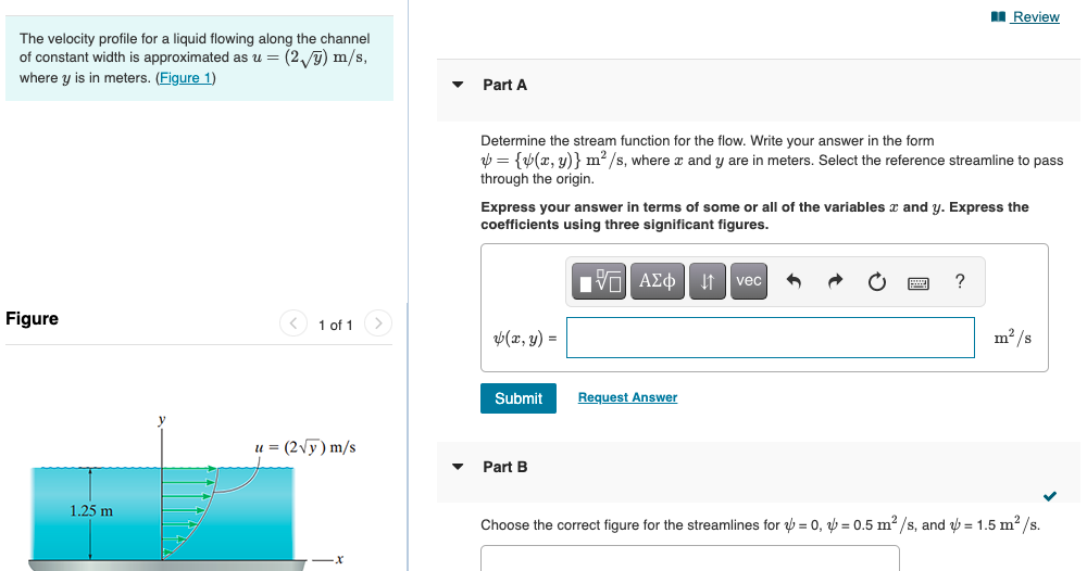Solved Review The velocity profile for a liquid flowing | Chegg.com