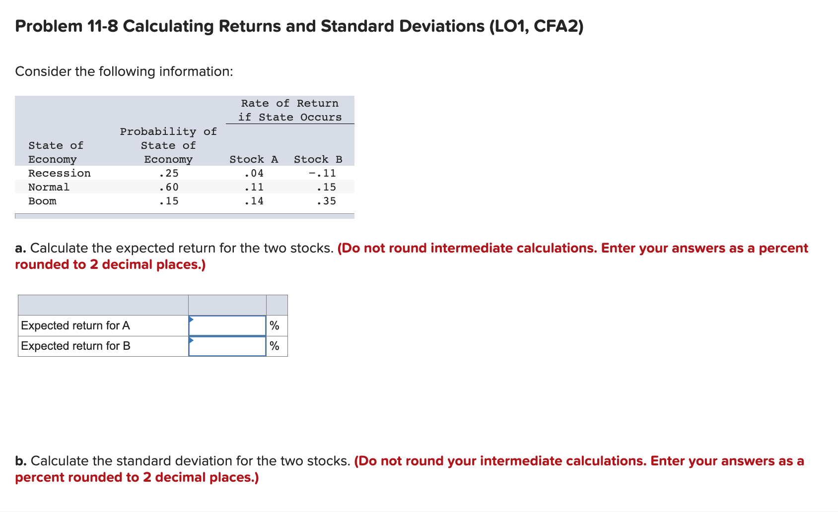 Solved Problem 11-8 Calculating Returns and Standard | Chegg.com