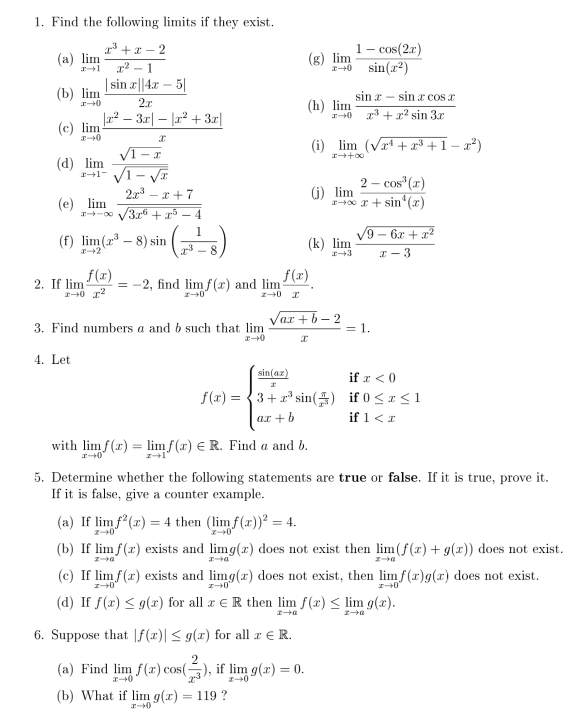 Solved 1. Find the following limits if they exist. (a) | Chegg.com