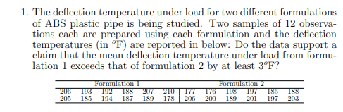 Solved 1. The deflection temperature under load for two | Chegg.com