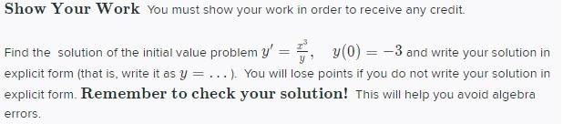 Solved Show Your Work You must show your work in order to | Chegg.com