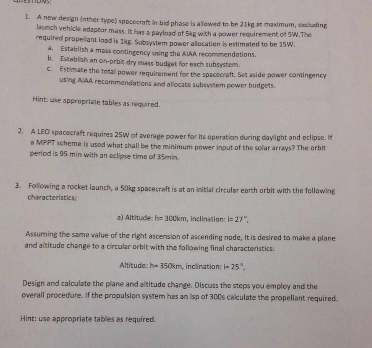 Solved astronautical engineering questions | Chegg.com