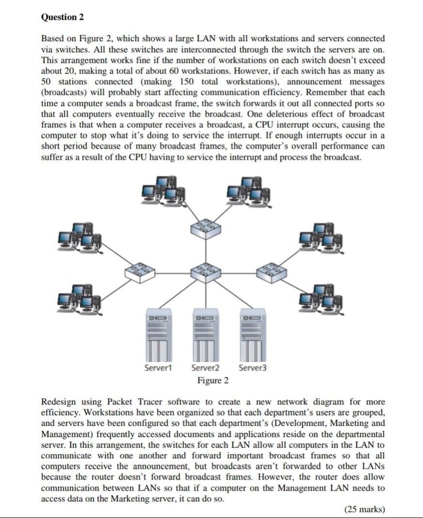 Solved Question 2 Based on Figure 2, which shows a large LAN | Chegg.com
