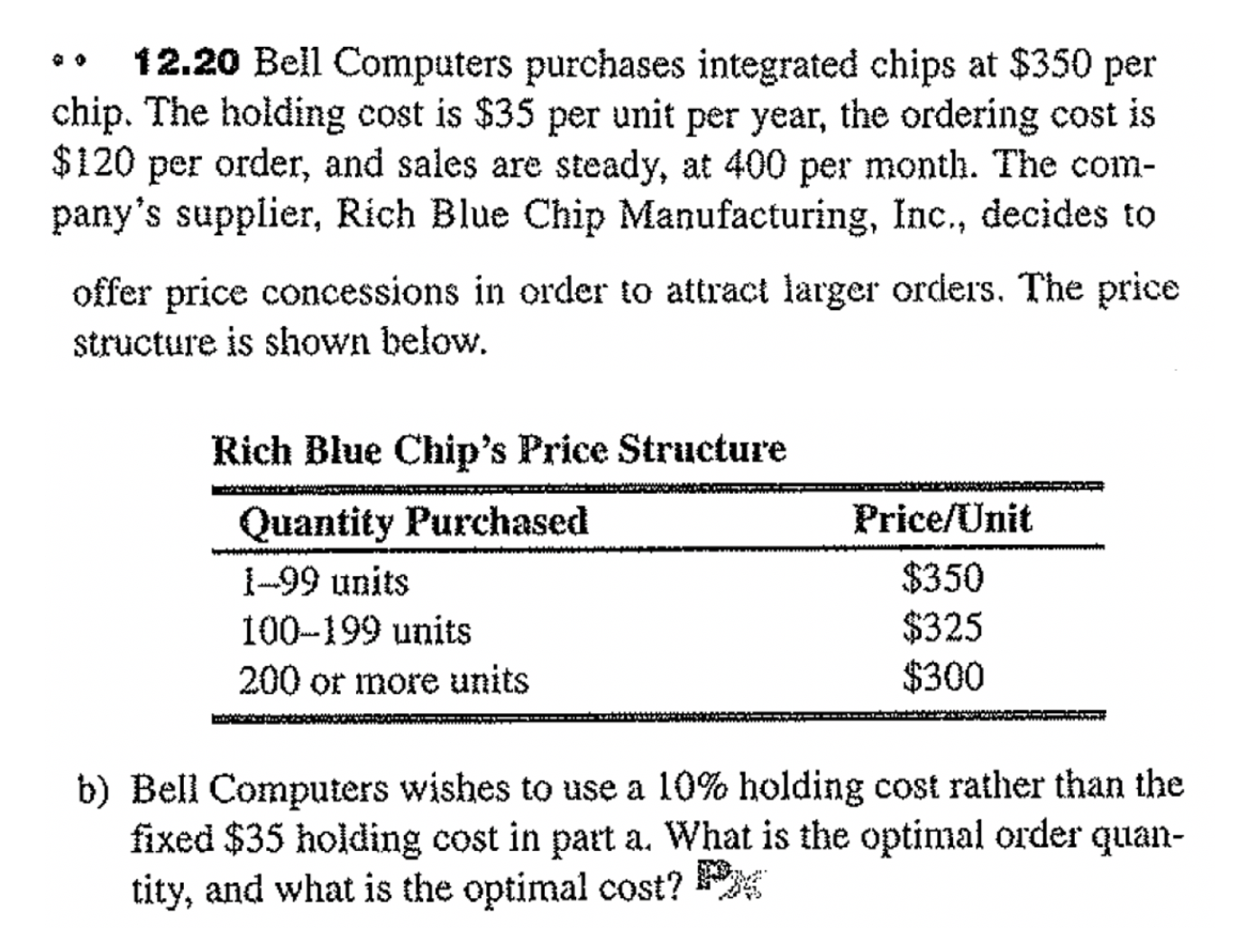 Solved 12.20 Bell Computers purchases integrated chips at
