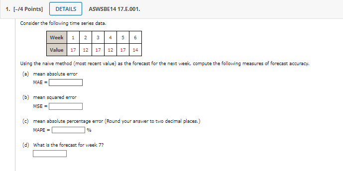 Solved 1. [-/4 Points] DETAILS ASWSBE14 17.E.001. Consider | Chegg.com