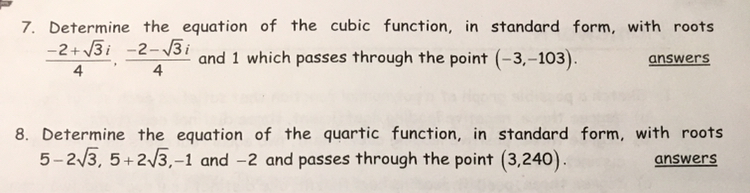 Solved 7. Determine the equation of the cubic function, in | Chegg.com