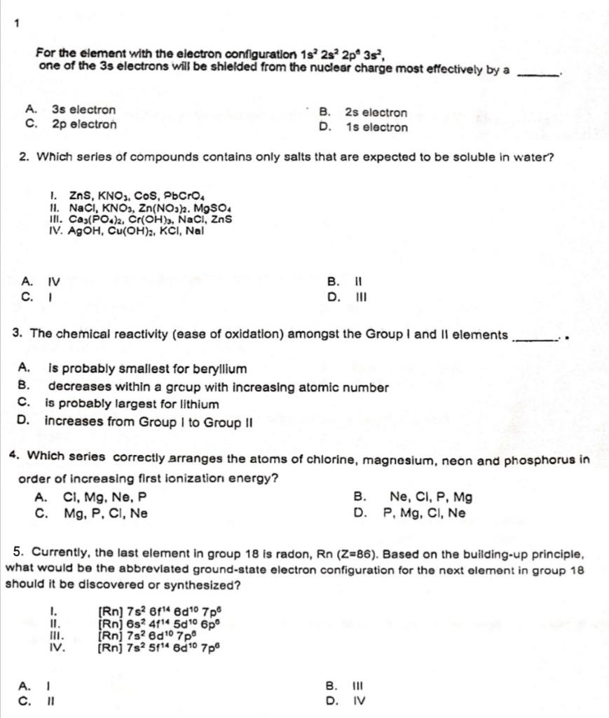 Solved For the element with the electron configuration 1s 2s | Chegg.com