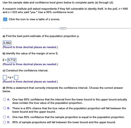 Solved Use the sample data and confidence level given below | Chegg.com