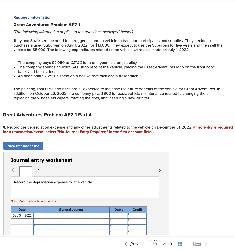 Solved Required information Great Adventures Problem AP7-1 | Chegg.com