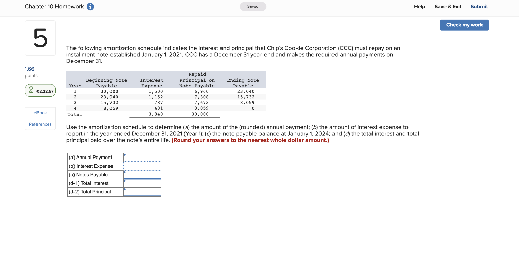 Solved Chapter 10 Homework i LO 5 1.66 points 8 02:22:57 | Chegg.com