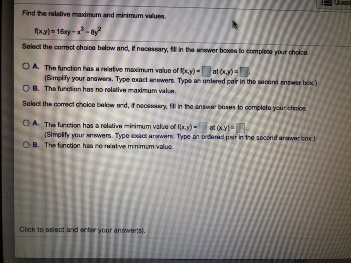 Solved Find the relative maximum and minimum values. #xy) | Chegg.com