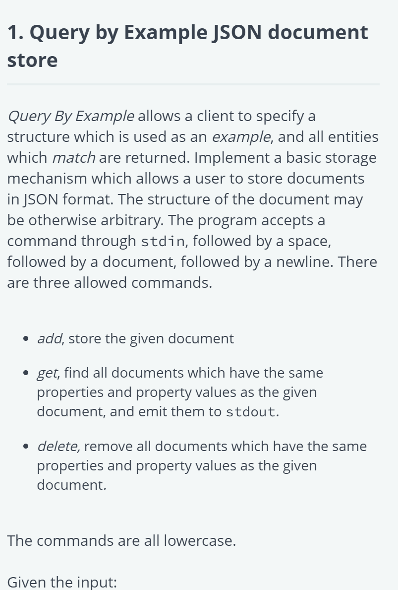 Solved 1. Query by Example JSON document store Query By | Chegg.com